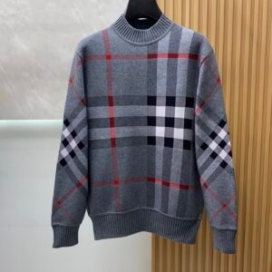 BRBY Check Knit Crew Neck Jumper - Grey
