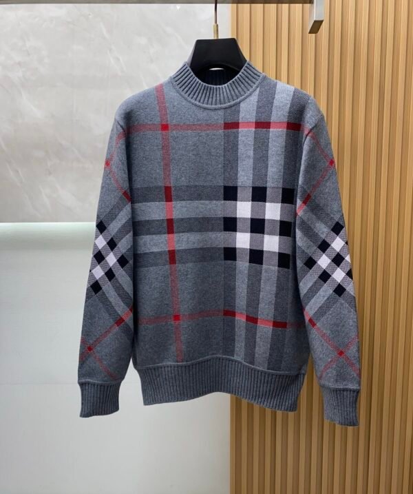 63f9c6fa BRBY Check Knit Crew Neck Jumper - Grey