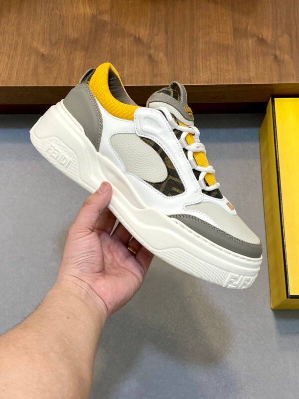 FND Low-Top Trainers with Subtle Yellow Accents - Grey/White