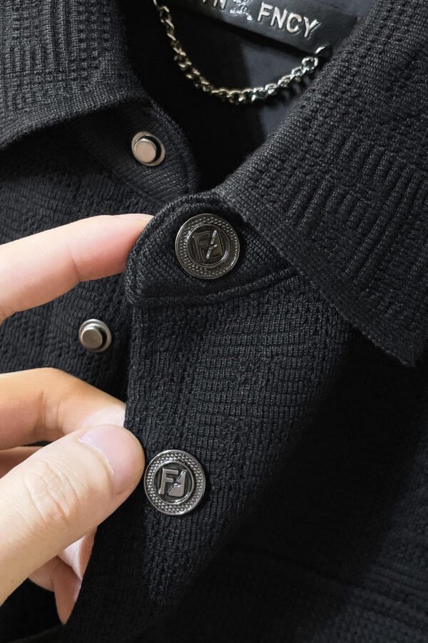 FND Textured Button-Front Jacket - Black