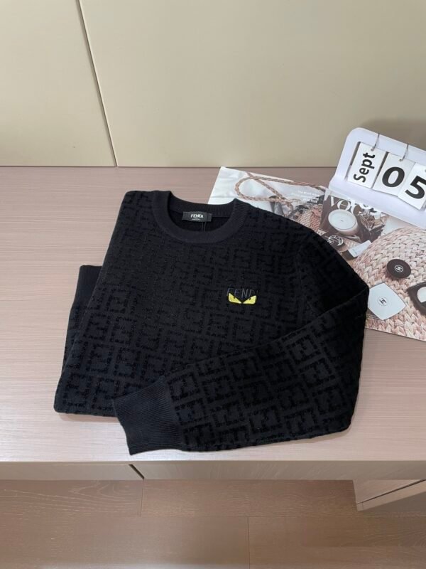 67856238 FND Monogram Crew Neck Jumper with Emblem Detail - Black