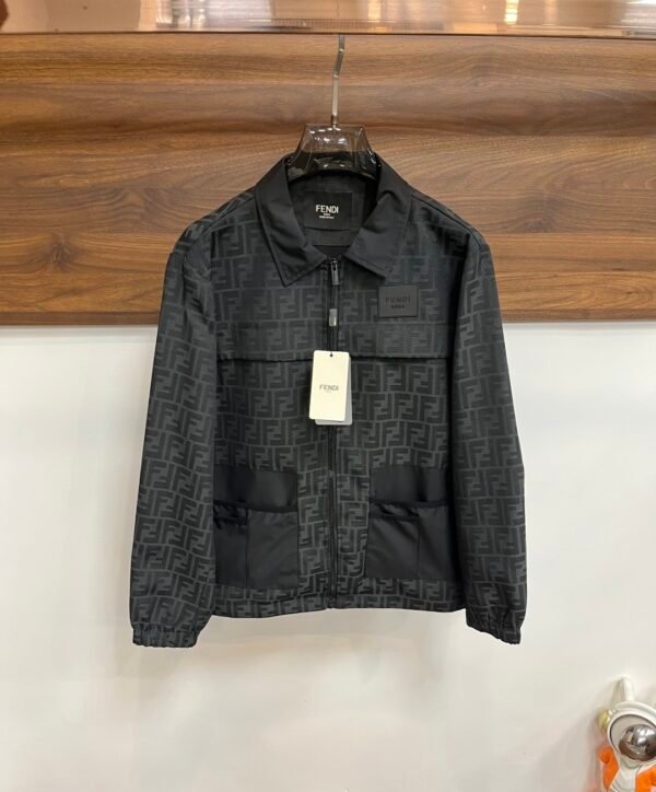 FND All-Over Pattern Zip-Up Jacket - Black