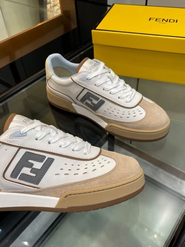 6860a571 FND Low-Top Trainers with Logo Panel - White/ Sand Beige