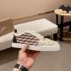 CLB Trainers with Studded Toe and Check Side Panels - White/Gold