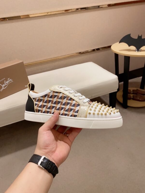 CLB Trainers with Studded Toe and Check Side Panels - White/Gold