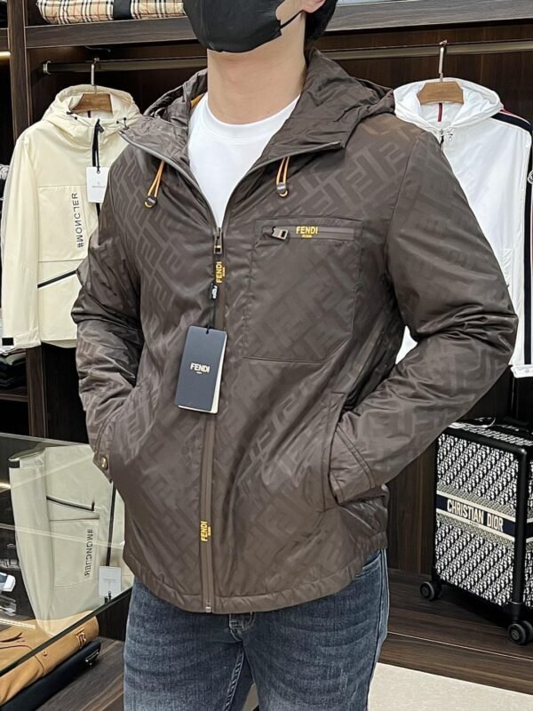 FND All-Over Monogram Hooded Zip-Up Jacket - Brown