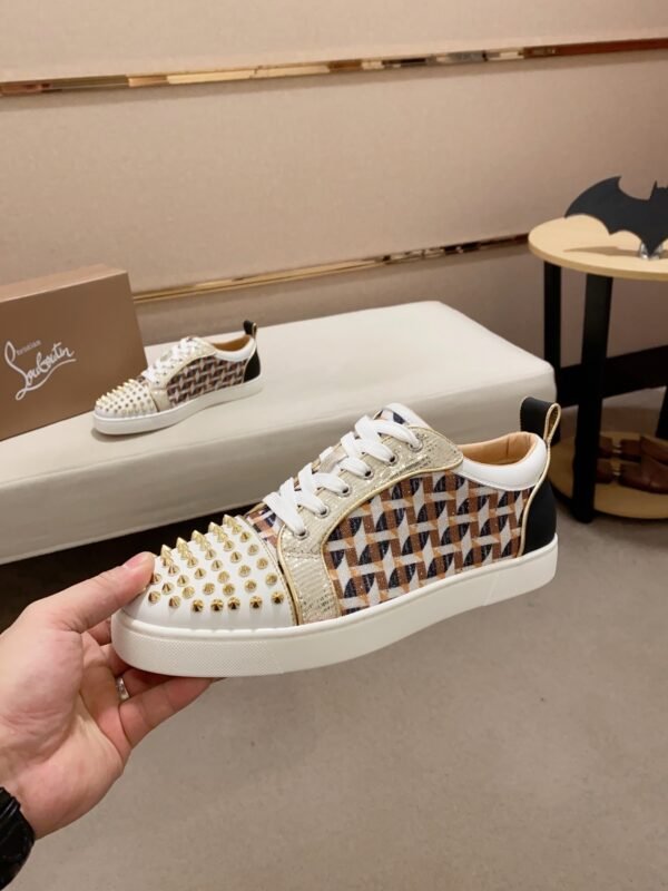 CLB Trainers with Studded Toe and Check Side Panels - White/Gold