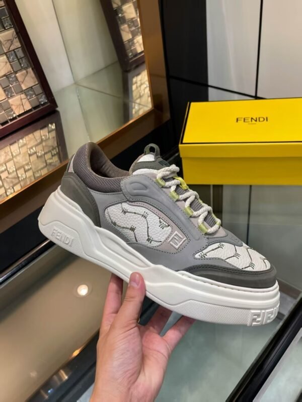FND Chunky Trainers with Lime Accents - Grey & Off-White