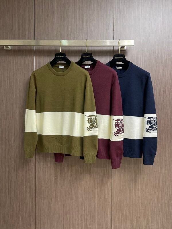 BRBY Color-Block Crew Neck Jumper - Burgundy