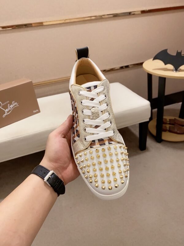 CLB Trainers with Studded Toe and Check Side Panels - White/Gold