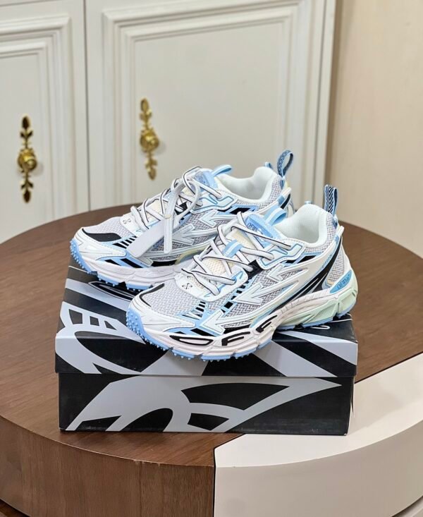 OFFW Mesh Trainers with Graphic Panel Details - White/Ice Blue