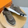 HRMS Leather & Suede Trainers – Taupe with Green Olive Accents