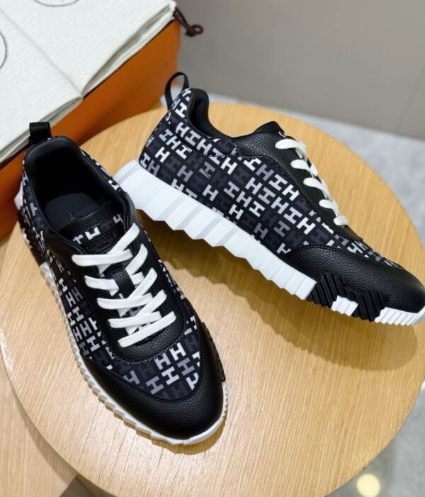 7 HRMS Monogram Canvas & Leather Low-Top Trainers – Black & White