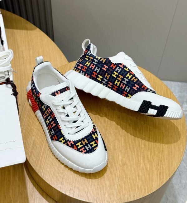 HRMS Multicolor Monogram Canvas & White Leather Overlays Low-Top Trainers
