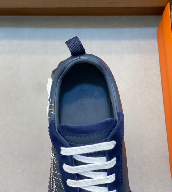 HRMS Circuit Board Pattern Suede & Leather Trainers – Navy Blue