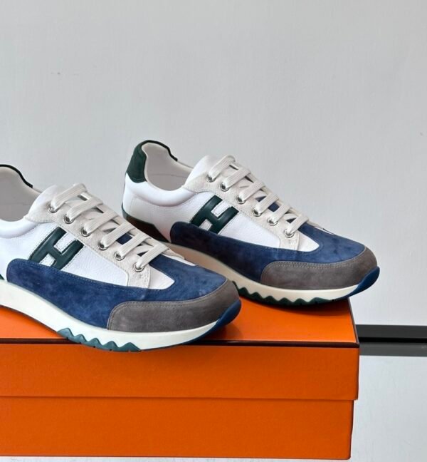 HRMS Low-Top Suede & Leather Trail Trainers – Blue & White Contrast