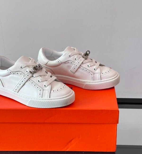 HRMS Day Leather Trainers with Palladium-Plated Kelly Buckle – All White