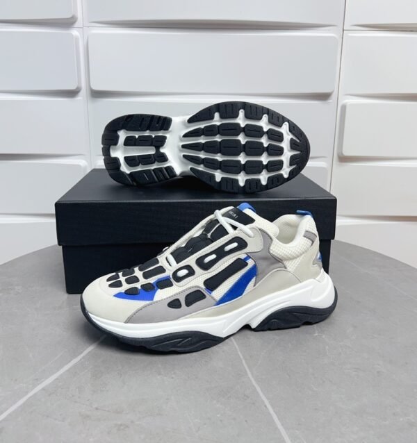 AMR Mesh & Suede Bone Runner Trainers - White Black & Blue