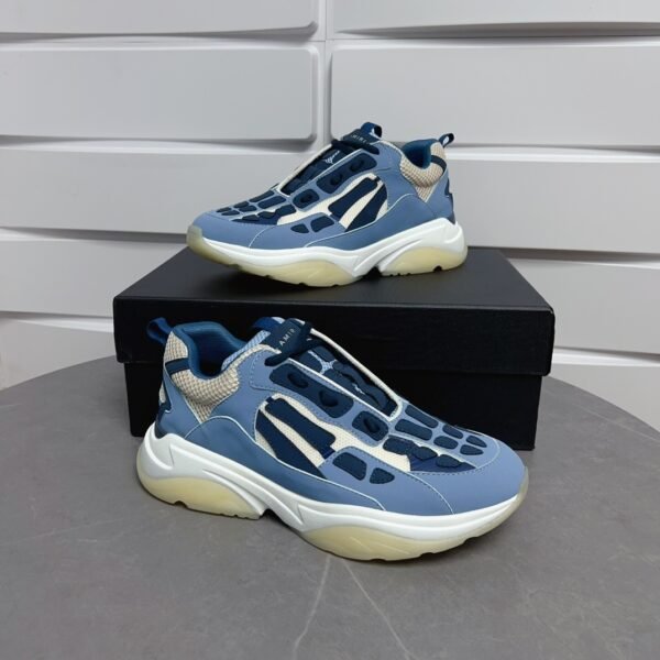 AMR Mesh & Suede Bone Runner Trainers – White & Baby Blue