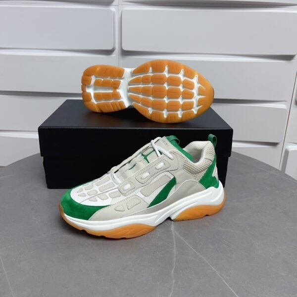 AMR Mesh & Suede Bone Runner Trainers – Tennis Green & Beige