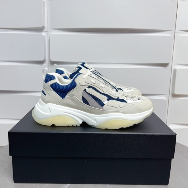 AMR Mesh & Suede Bone Runner Trainers – Beige Off-White & Blue