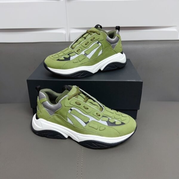 AMR Textile & Suede Bone Runner Trainers – Olive Green & Grey