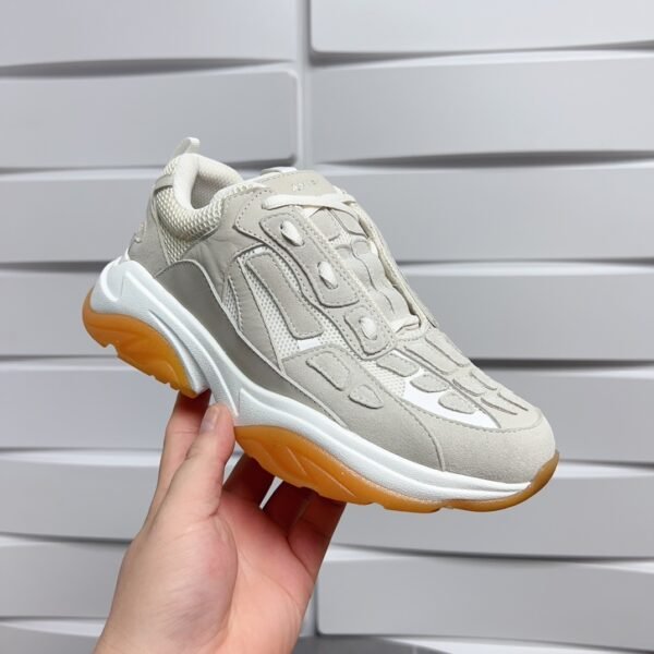 7 AMR Mesh & Suede Gum Sole Bone Runner Trainers – White & Light Grey