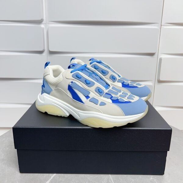 AMR Mesh & Suede Bone Runner Trainers – Neon Blue & White