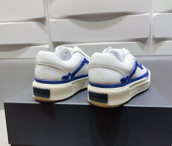 AMR Low-Top Leather Skel Trainers – White & Blue Accents