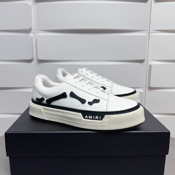 AMR Low-Top Leather Skel Trainers – White & Black Accents