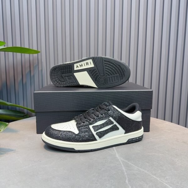 AMR Skel Leather Trainers – White & Black with Glitter Panels