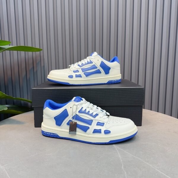 AMR Skel Leather Trainers – White with Blue Accents