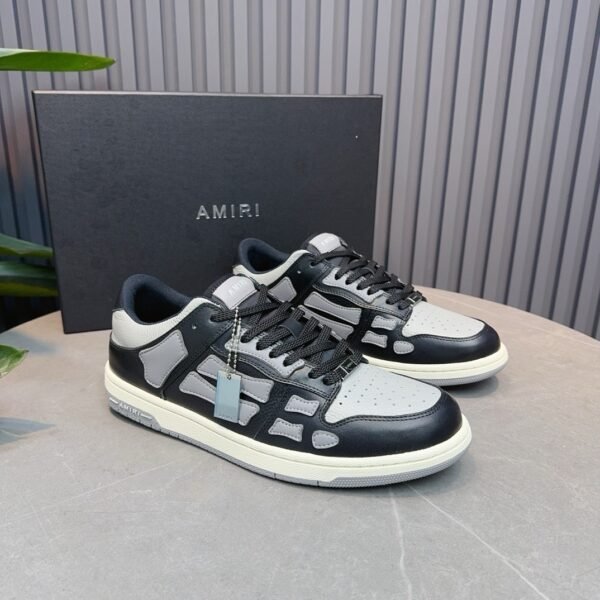 AMR Skel Leather Trainers – Black with Grey Accents