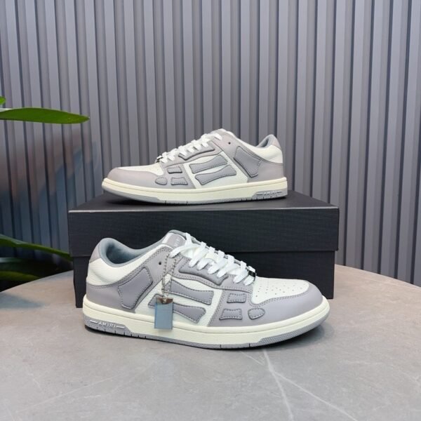 AMR Skel Leather Trainers – White with Grey Panels