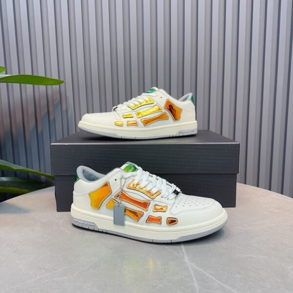 AMR Skel Leather Trainers – White with Holographic Green Accents