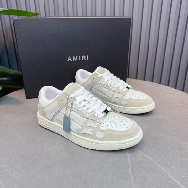 AMR Skel Leather & Suede Trainers – Beige with White Accents