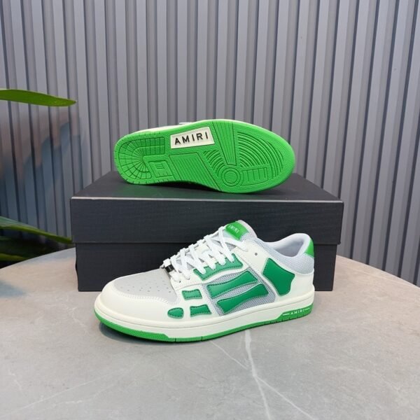 AMR Skel Leather Trainers – White with Green Accents