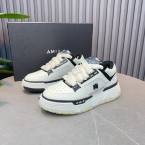 AMR Chunky Sole Mesh Suede & Leather White Trainers - Black & Grey Accents