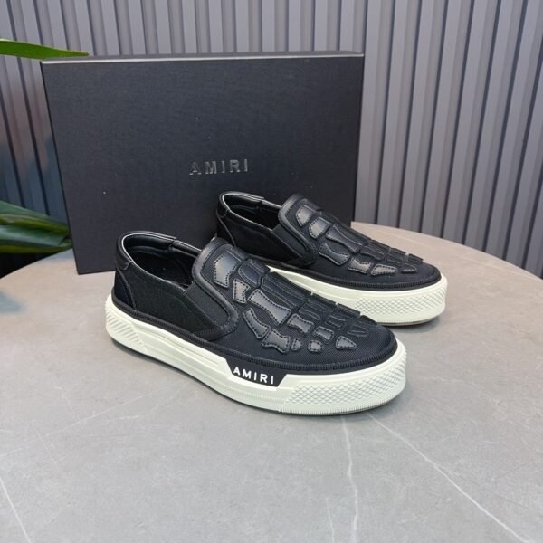 AMR Skel Top Slip-On Mesh Textile & Leather Trainers - Black