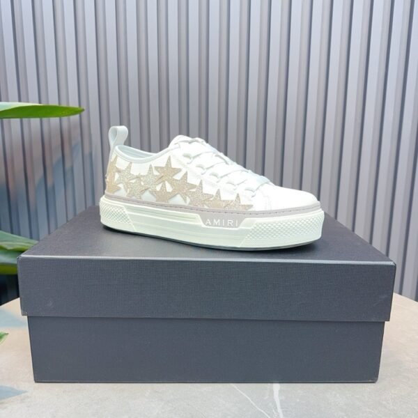 AMR Stars Court Low Mesh & Leather with Glitter Trainers - Alabaster