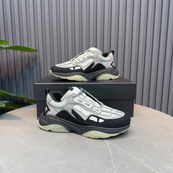 AMR Mesh Suede & Leather Bone Runner Trainers – Grey Black & White