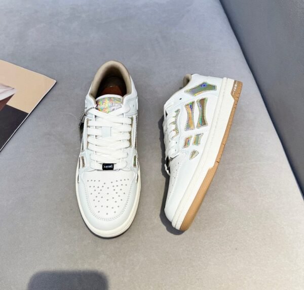 7 AMR Skel Leather Trainers – White with Holographic Brown Accents