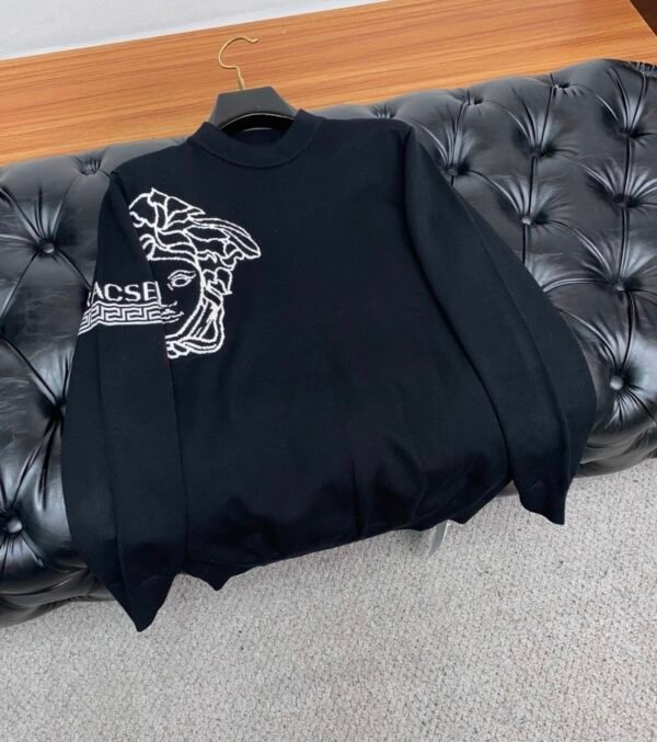 VRSC Medusa Motif Crewneck Jumper with Greca Sleeve Detail – Black