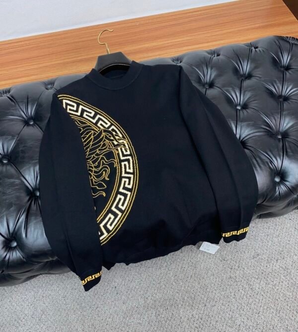 VRSC Embroidered Medusa Motif Greca Border Knit Jumper - Black