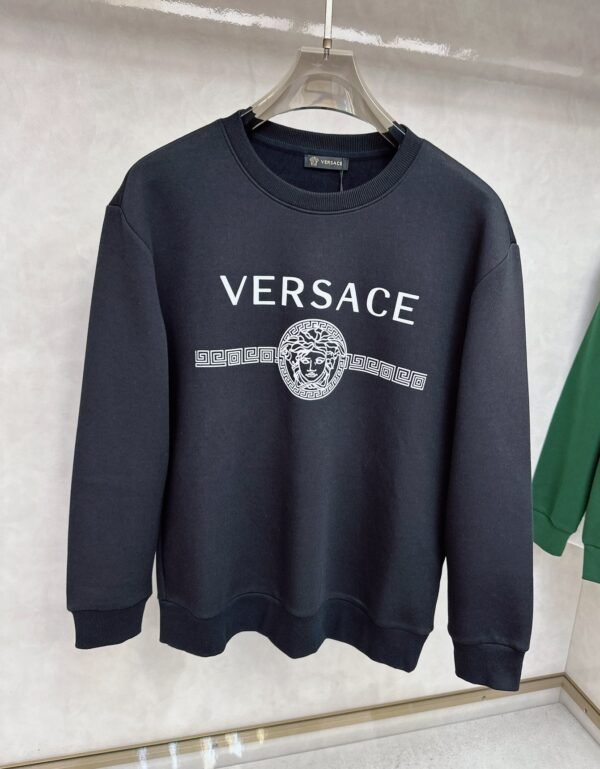 7 VRSC White Medusa Print Greek Key Pattern Crewneck Jumper – Black