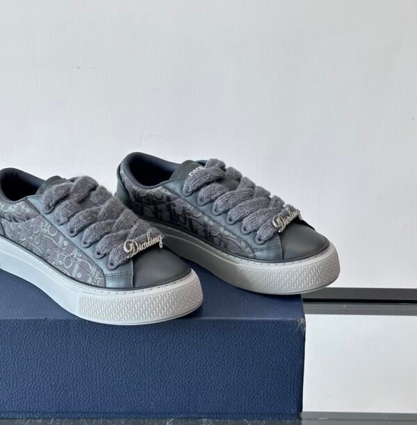 7 DXR CD Spin Grained Calfskin & Oblique Canvas Trainers – Anthracite Grey