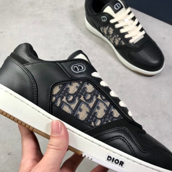 DXR CD Black Leather Beige & Black Dior Oblique Panels Low-Top Trainers