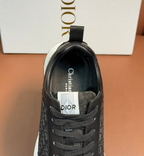 DXR CD Grey & Black Oblique Jacquard Leather Accents Runner Trainers