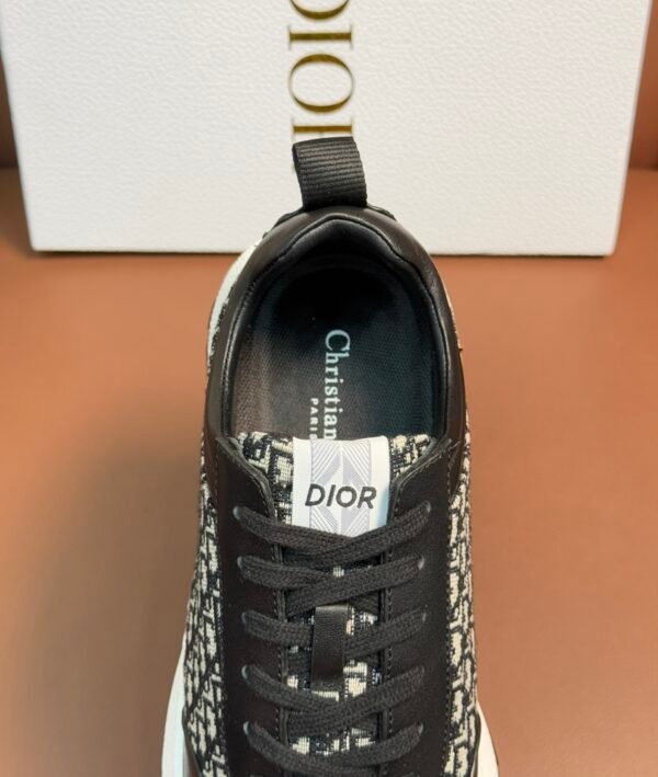 DXR CD Beige & Black Oblique Jacquard Leather Accents Runner Trainers