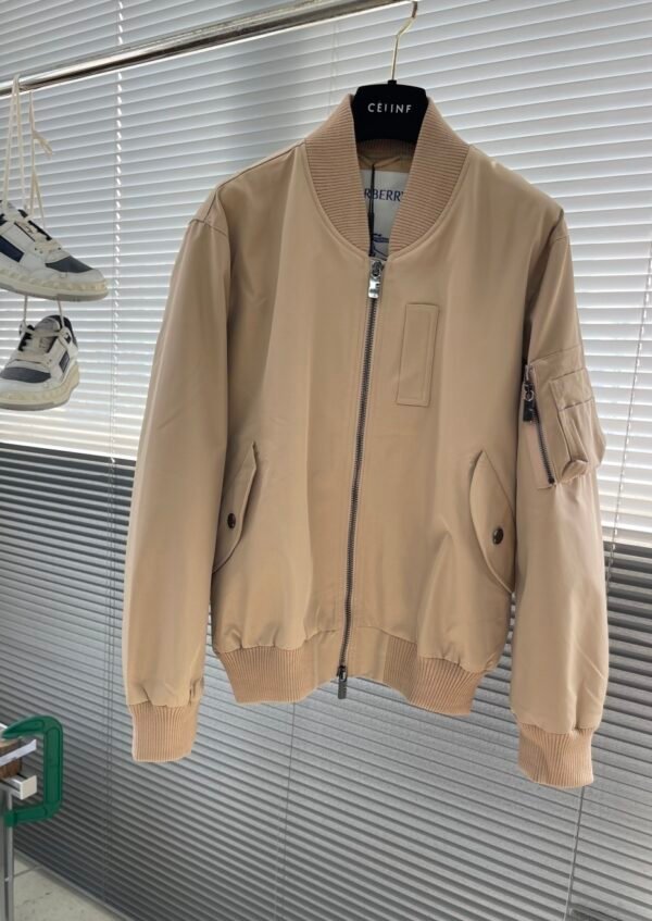 BRBY Zip-Up Jacket with Ribbed Collar - Light Beige